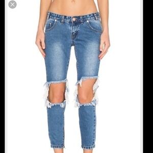 One X One Teaspoon Freebirds Low‎ Rise Distressed Denim Jeans Sz 27 Zipper Hem
